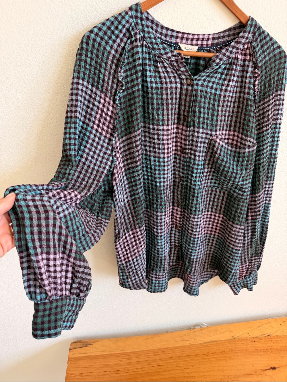Pilcro and the Letterpress Woman’s Multi Colored Gingham Plaid Blouse Size-XL